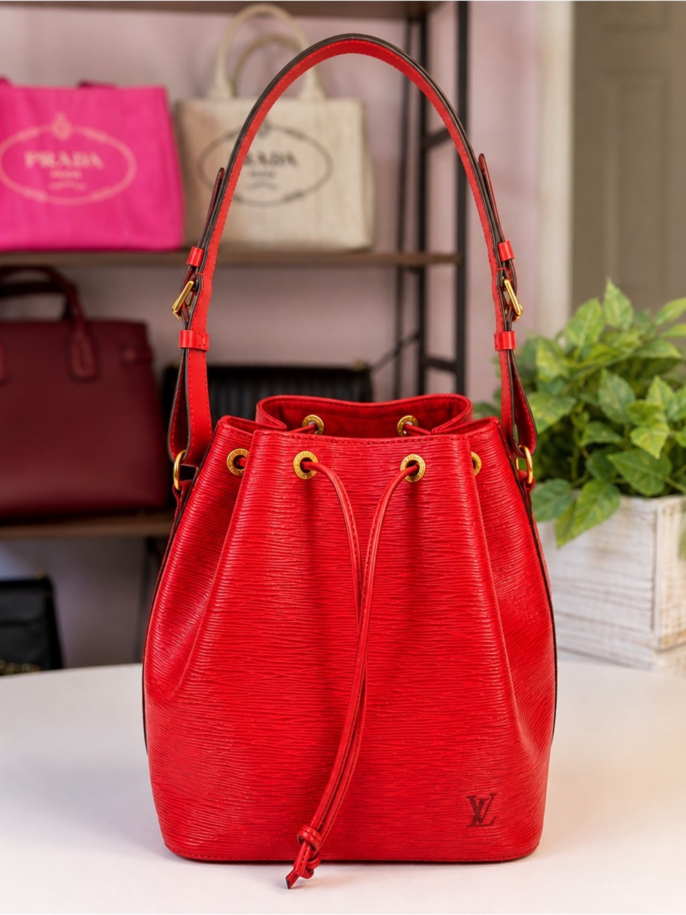 Louis Vuitton Red Epi Leather Drawstring Hobo Bag